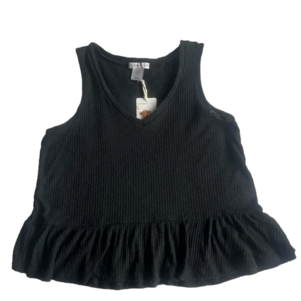 Sincerely Jules Sleeveless Ruffled Hem Tank Top Women’s Black Size XS
